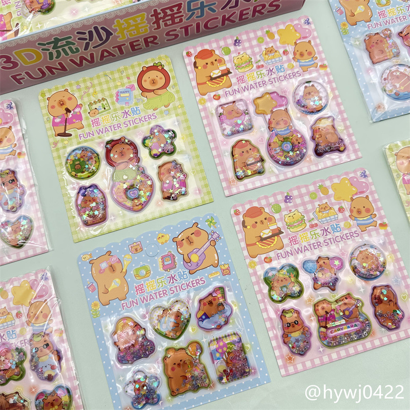 Kapibala 3D Stereo Shake Sticker High-Looking Ins Style Cartoon Cute Water-Injection Quicksand Crystal Sticker Anti