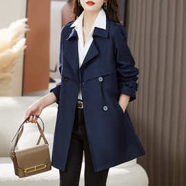 女装外套2023秋冬季新款韩版修身翻领双排扣中长款女式风衣ZY2389