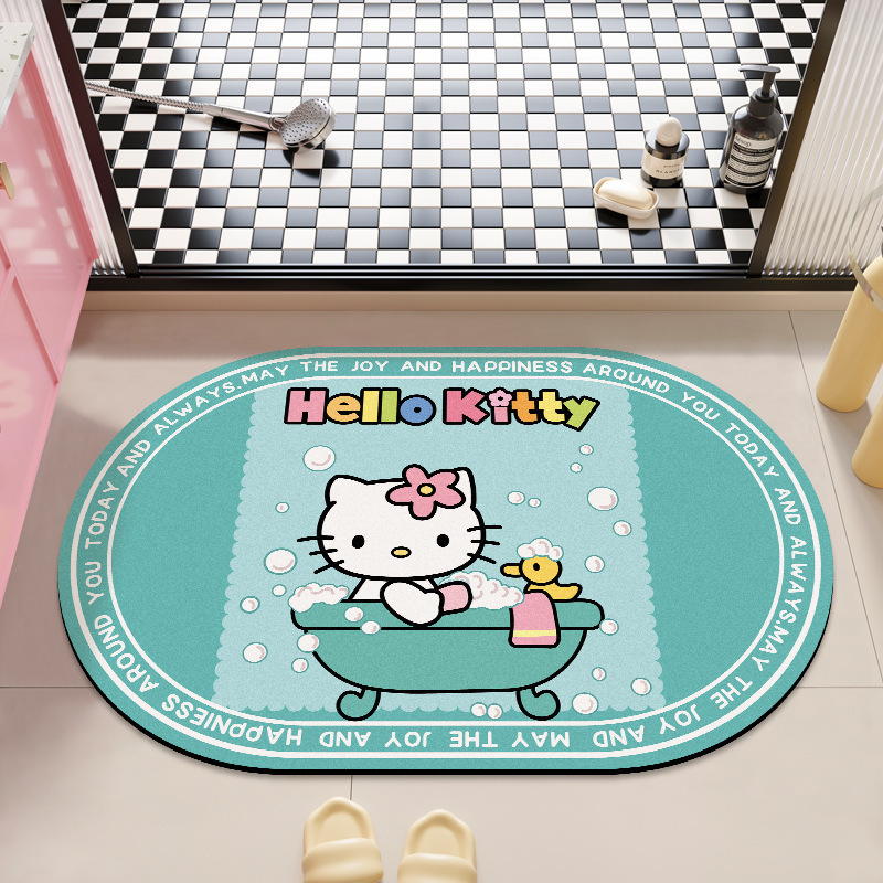 可爱HelloKitty硅藻泥吸水地垫家用卫生间洗漱台防滑易打理门垫|undefined