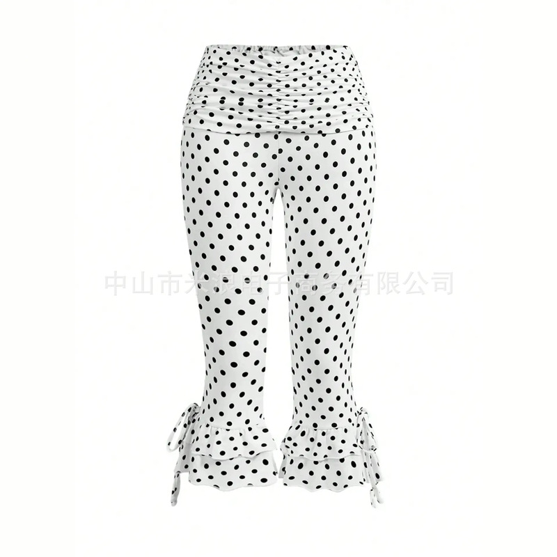 French-style polka dot tie-waist pleated slim-fit cropped pants with a unique Harajuku sexy hot girl vibe