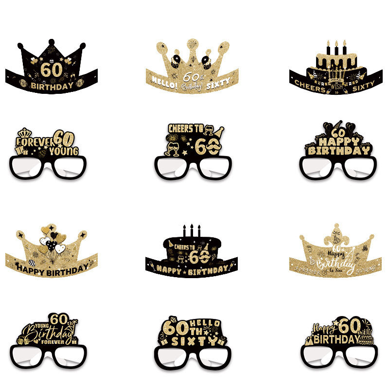 2024 transfronteriza nueva decoración de cumpleaños accesorios de la foto gafas de papel sombrero traje de fiesta suministros