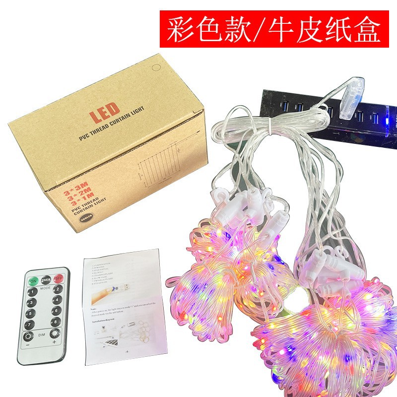 Transfronteriza Amazon LED alambre de cobre cortina de luz Cadena de luz USB control remoto 3*3 con gancho de Navidad de la boda decoración del dormitorio