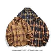 2025春装新款男士格子衬衫港风复古宽松大码休闲男士衬衣小外套