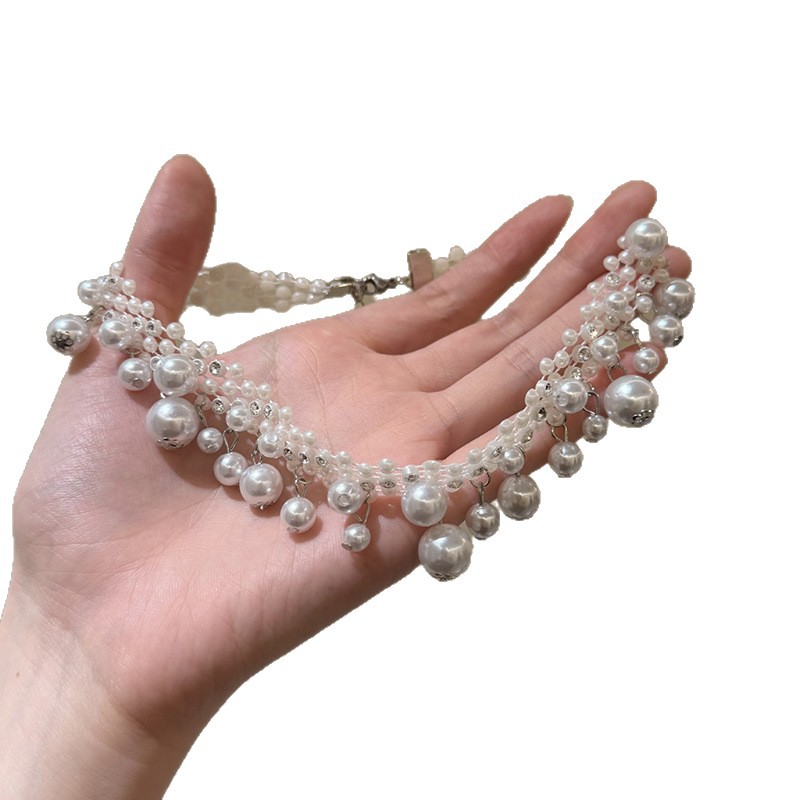 Collier ras du cou en diamants et perles, style rétro français, léger, luxueux et élégant._voghion.com