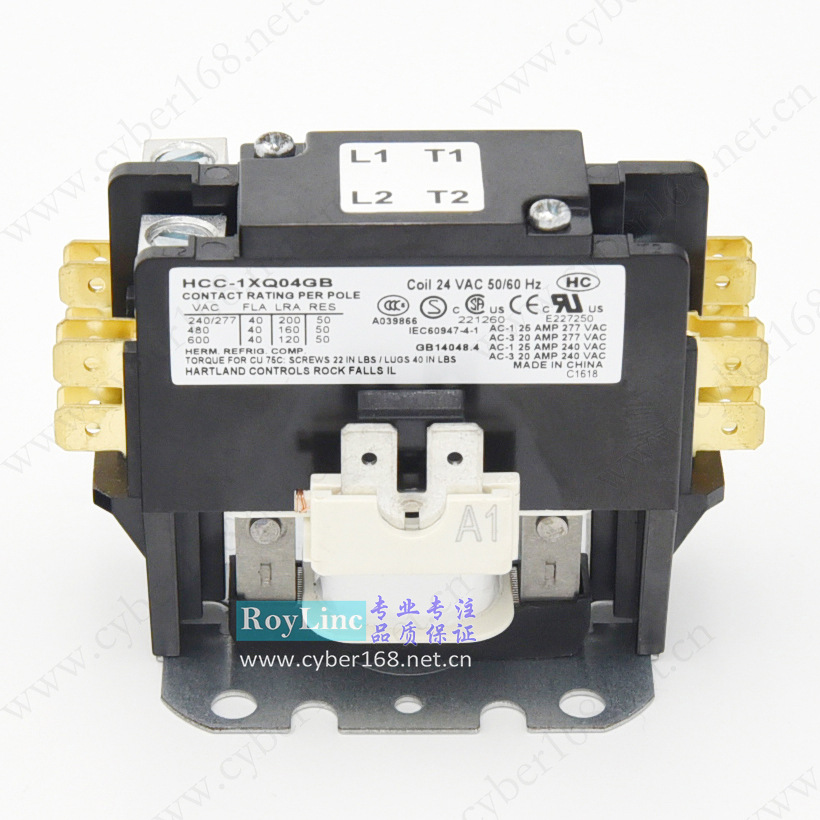 24VAC 40A HCC-1XQ04GB UL单相带汇流条风管机空调美式交流接触器