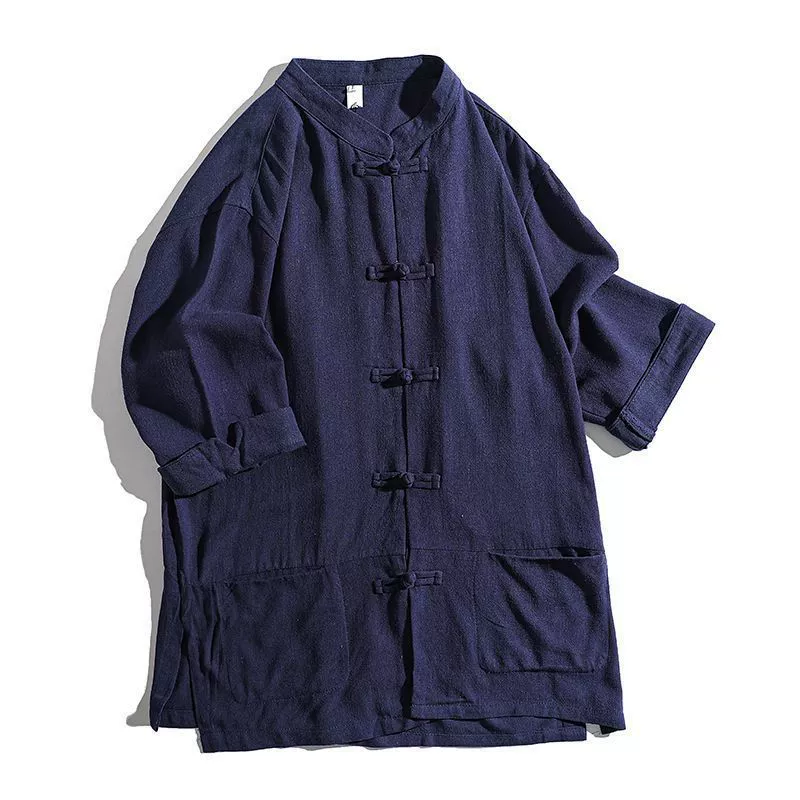 Shirt, jacket, Chinese style, oversize, with short sleeve