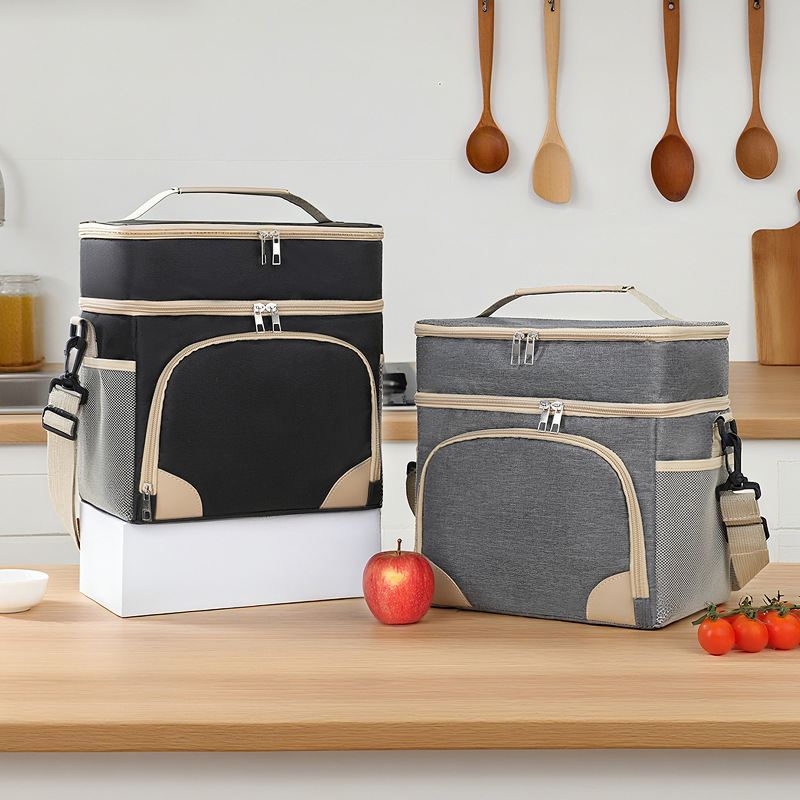Nuevo paquete de aislamiento térmico transfronterizo de doble capa, bolsa de picnic al aire libre de gran capacidad, bolsa de almuerzo para trabajar con bolsa de almuerzo
