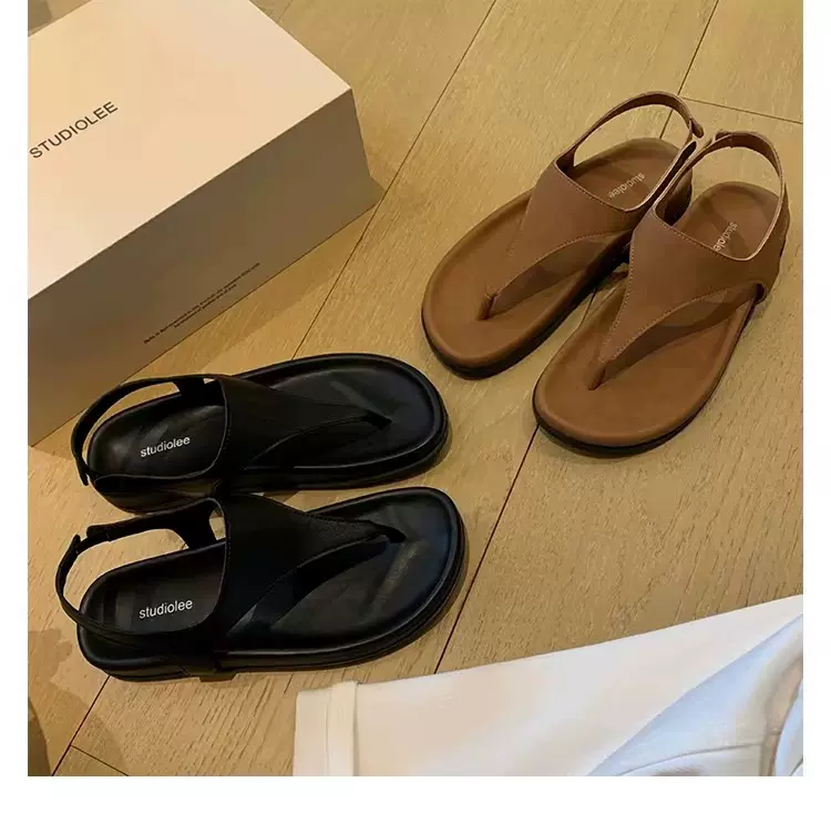 葡萄妈studiolee 极简气质人字复古夹趾度假平底小众罗马风凉鞋女