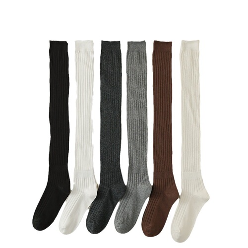 White calf socks pile socks for women over the knee thigh socks long boot socks miu Korean striped socks double needle