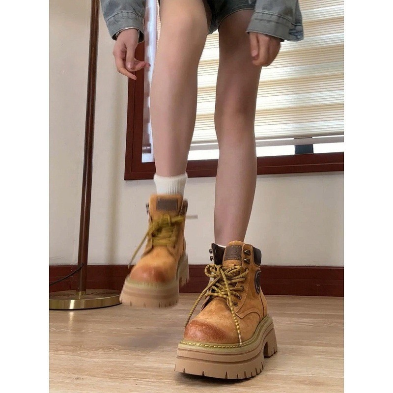 厚底内增高马丁靴女英伦风2025新款夏天薄款透气大黄靴|undefined