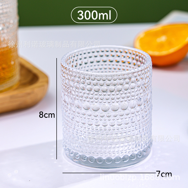 Taza de agua de vidrio con patrón de perlas de estilo nórdico Taza de vino de whisky de personalidad creativa Taza de vidrio de lujo transparente y ligera