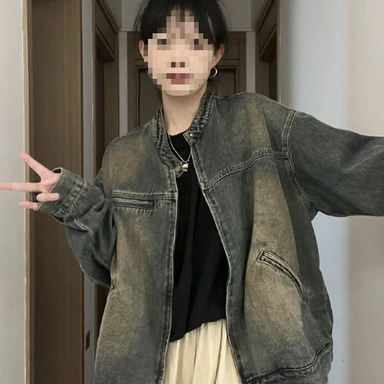 New Stylish Design American-Style Versatile Denim Jacket for Women, Washed Large Size Autumn and Winter Retro Jacket