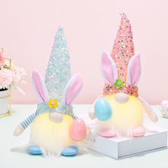 Hobby Cross-border New Easter Decoration with Light Sparkle Hat Faceless Doll Figure Easter Ornament Decoration