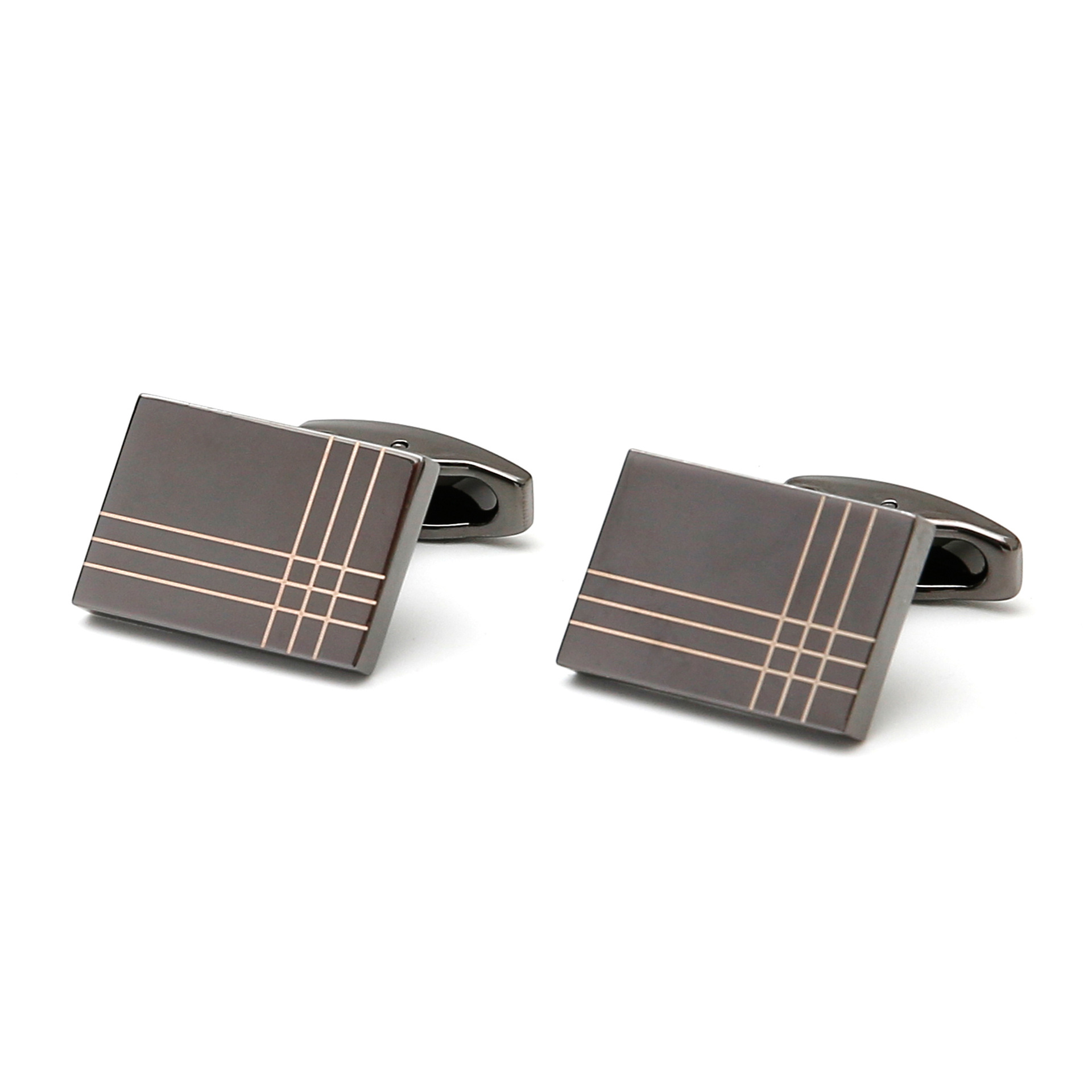 Men's Cufflinks, Simple Laser Stripe French Gunmetal Gray Square Shirt Button Accessories, 1 Pair in Stock Wholesale