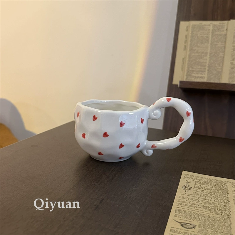 hand-painted ceramic coffee cup, francе retro из стиля, 300 мл, неравномерный милый дизайн