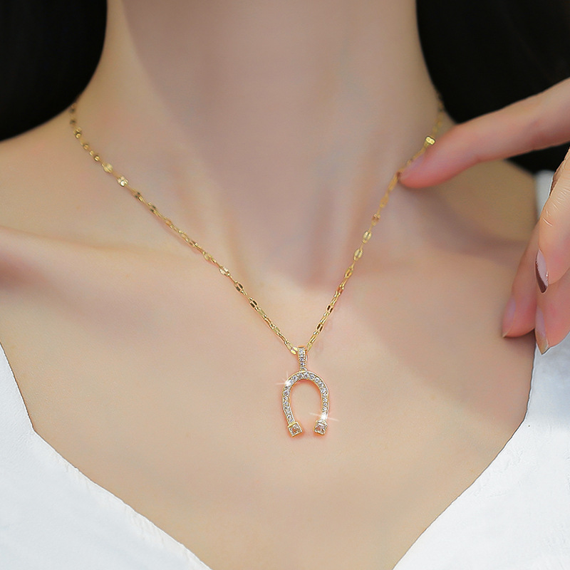 Collar de oro real para mujer, elegante cadena para mujer_voghion.com