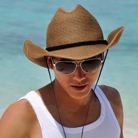 男士西部牛仔帽可折叠皮带扣草帽沙滩爵士帽礼帽子批发一件代发