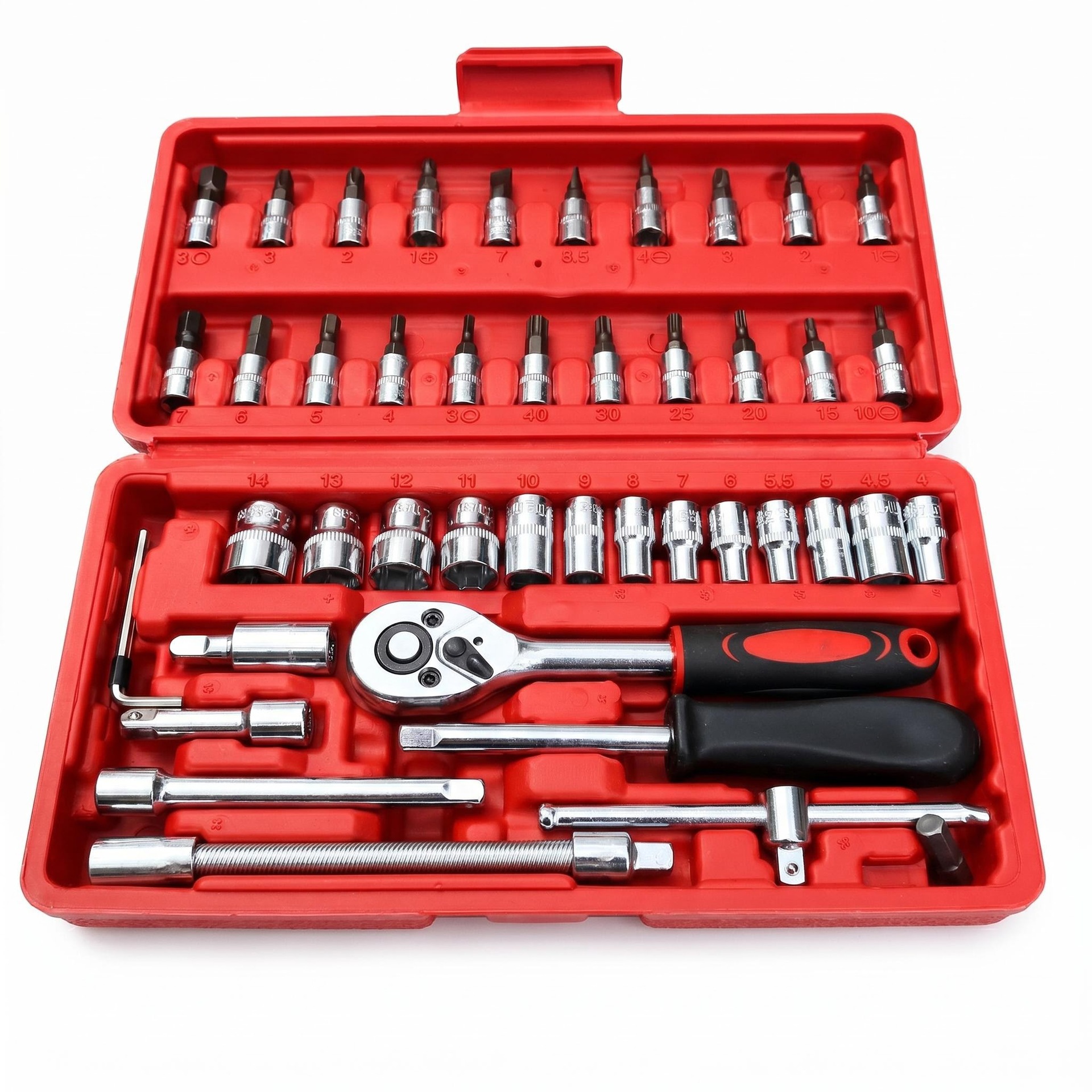 46-Piece Socket Wrench Tool Set, Auto Repair Wrench Set, 1/4 Ratchet Set, Household Hardware Repair Auto Repair Tools