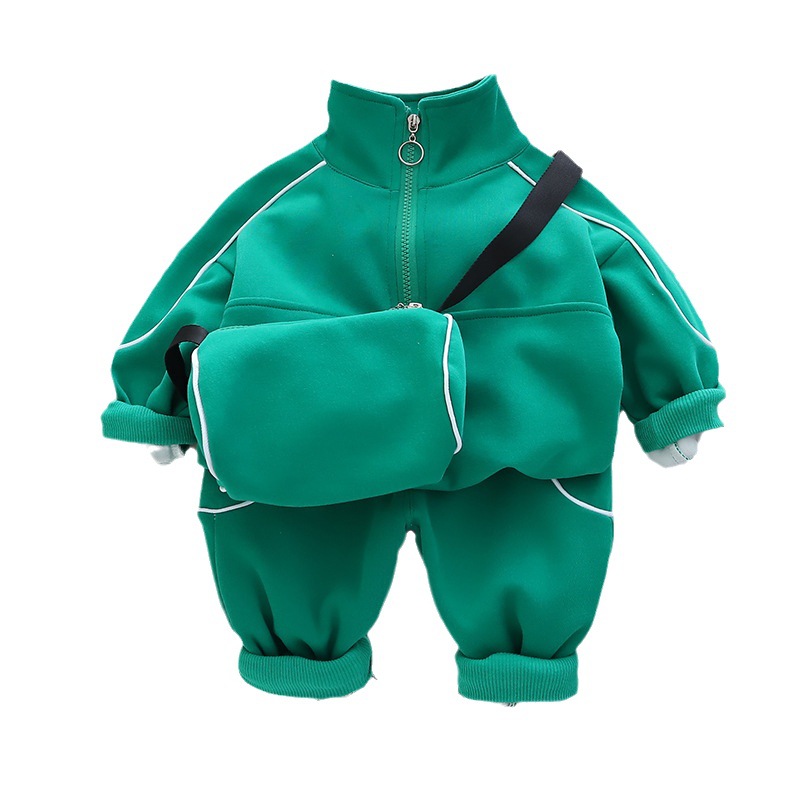 Conjunto deportivo de dos piezas para niño, suéter informal, pantalones, medio bolso bandolera con cremallera, cuello levantado, novedad de Otoño de 2023_voghion.com