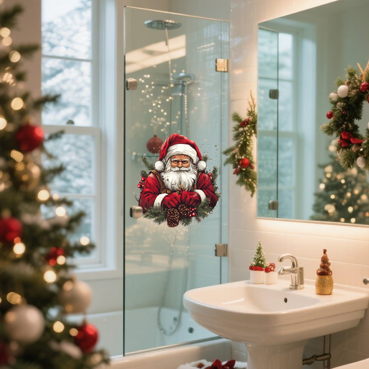 Weihnachts Wandaufkleber Mit Weihnachtsmann Und Baum Dekor_voghion.com