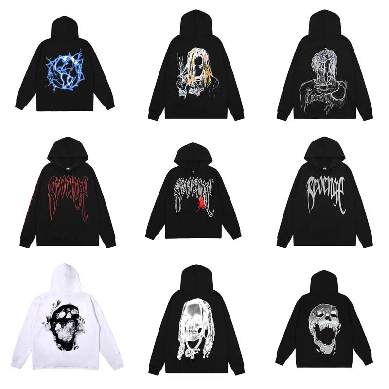 Fashion brand Revenge embroidered keel niche couple skull American loose High Street casual hoodie sweater
