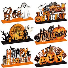 6 個ハッピーハロウィンテーブルデコレーションハロウィン木製センターピース装飾サインカボチャゴースト魔女デスクトップ
