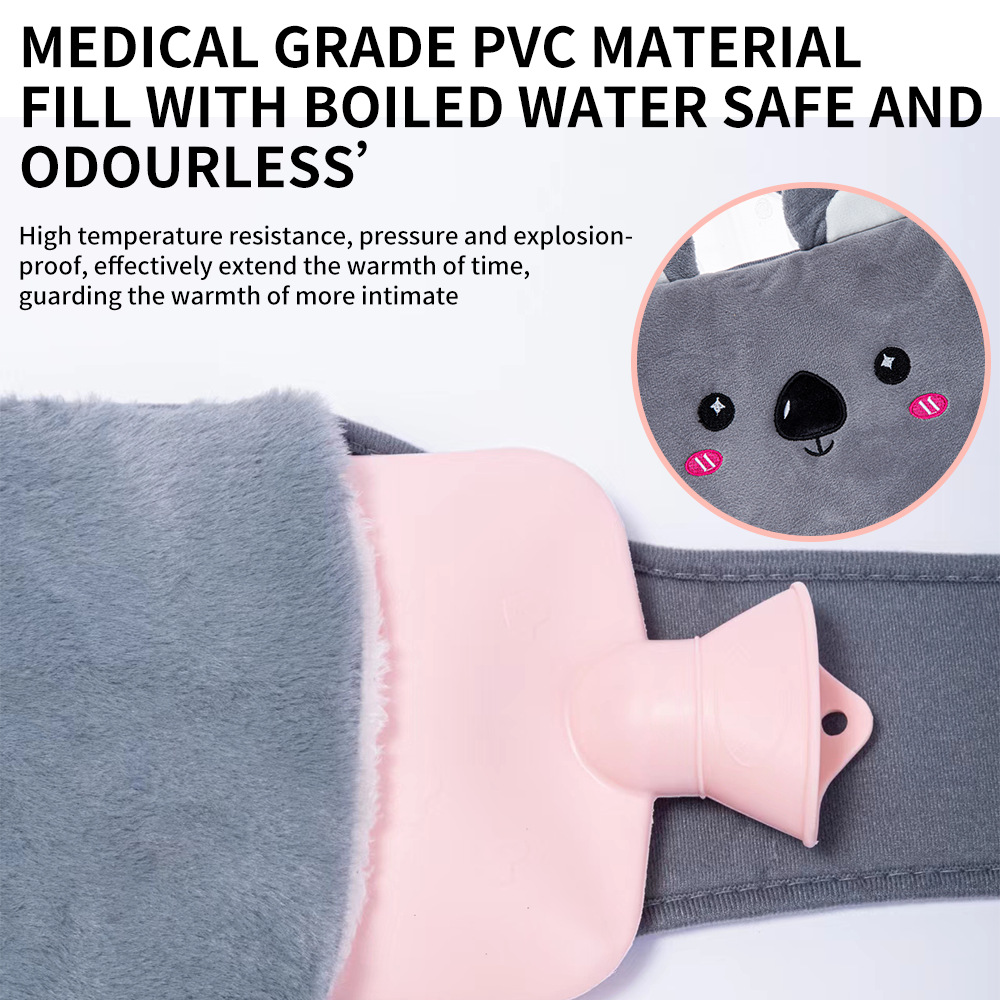 Bolsa de agua caliente de conejo de peluche alargada para la cintura, bolsa de agua caliente de PVC para la cintura.