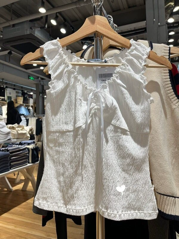 Вест (BM) топ с кружевной лентой и рюшем — женское, one size, бежевый/белый/черный