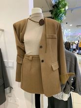 冬季新款韩国东大门领立体玫瑰羽绒内胆外套短裙西装套装女