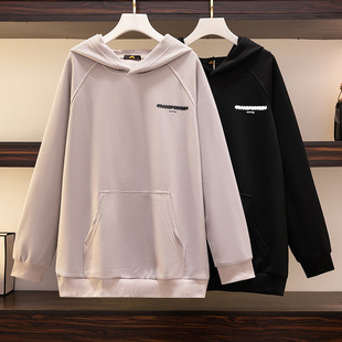 60-175kg Plus Size Women's Wholesale 2025 Spring and Autumn Fat Girl Hooded Loose Slim Sweatshirt Top
