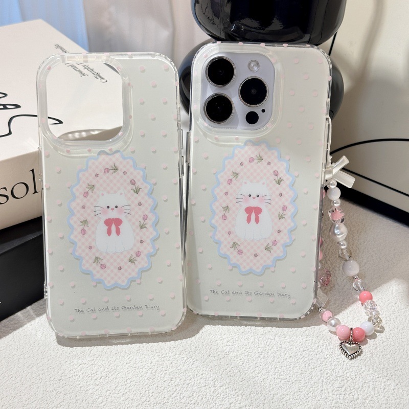 Lindo gato floral de lunares para Apple 15/16 funda para teléfono móvil 15Pro nicho 16ProMax femenino 14 nuevo 13