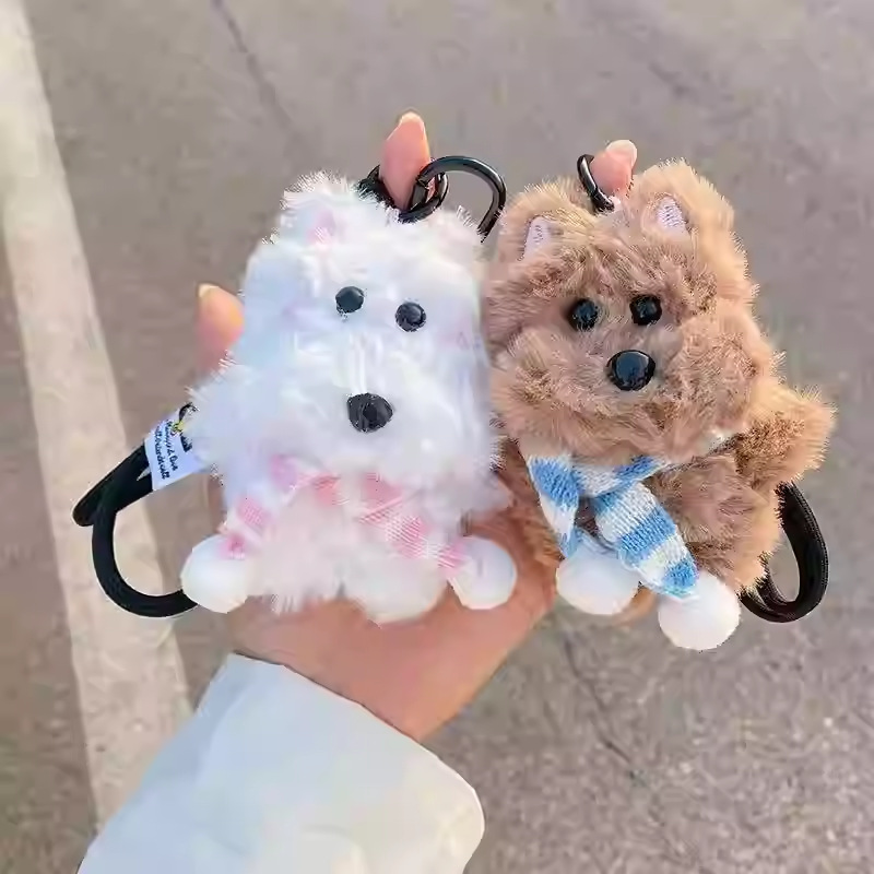 Nuevo lindo West Highland puppy peluche muñeca llavero super lindo pareja muñeca colgante bolsa colgante
