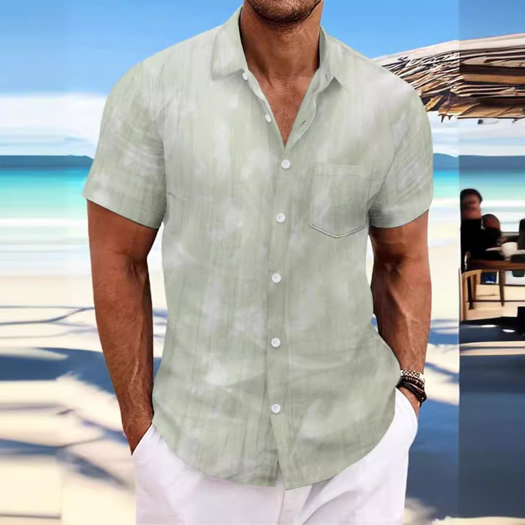 Monochrome Man- Summer New Tie-Dye Turn-Down Collar Short-Sleeve Men's Beach Casual Sports Shirt_voghion.com