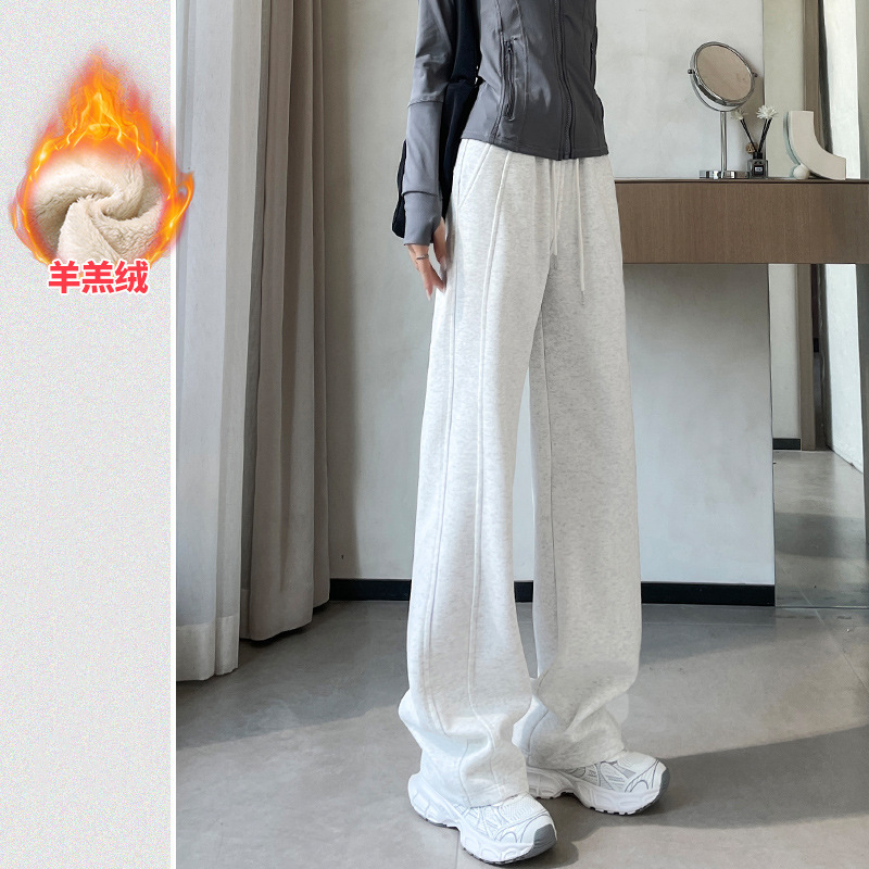 休闲运动裤女秋冬季新款宽松百搭加绒直筒卫裤显瘦窄版香蕉长裤子|undefined