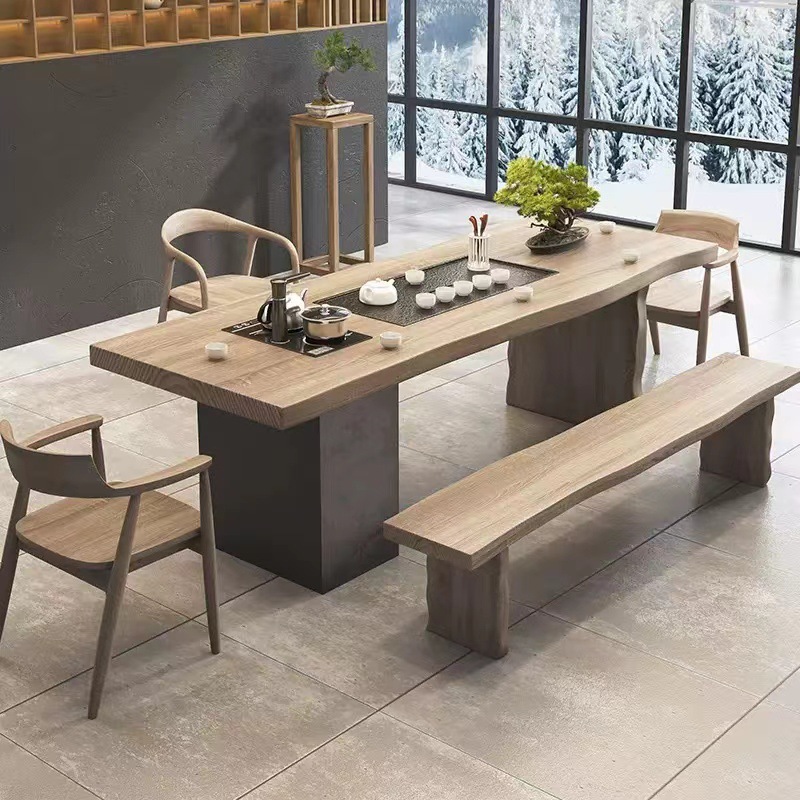 2.2m 티 테이블 + 슈메트 의자 + 2개의 히로시마 의자 + 2m 벤치