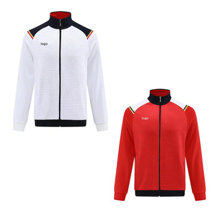 2022 crooked ~ New Fall/Winter long sleeve badminton suit jacket zipper children's casual competition suit red and white