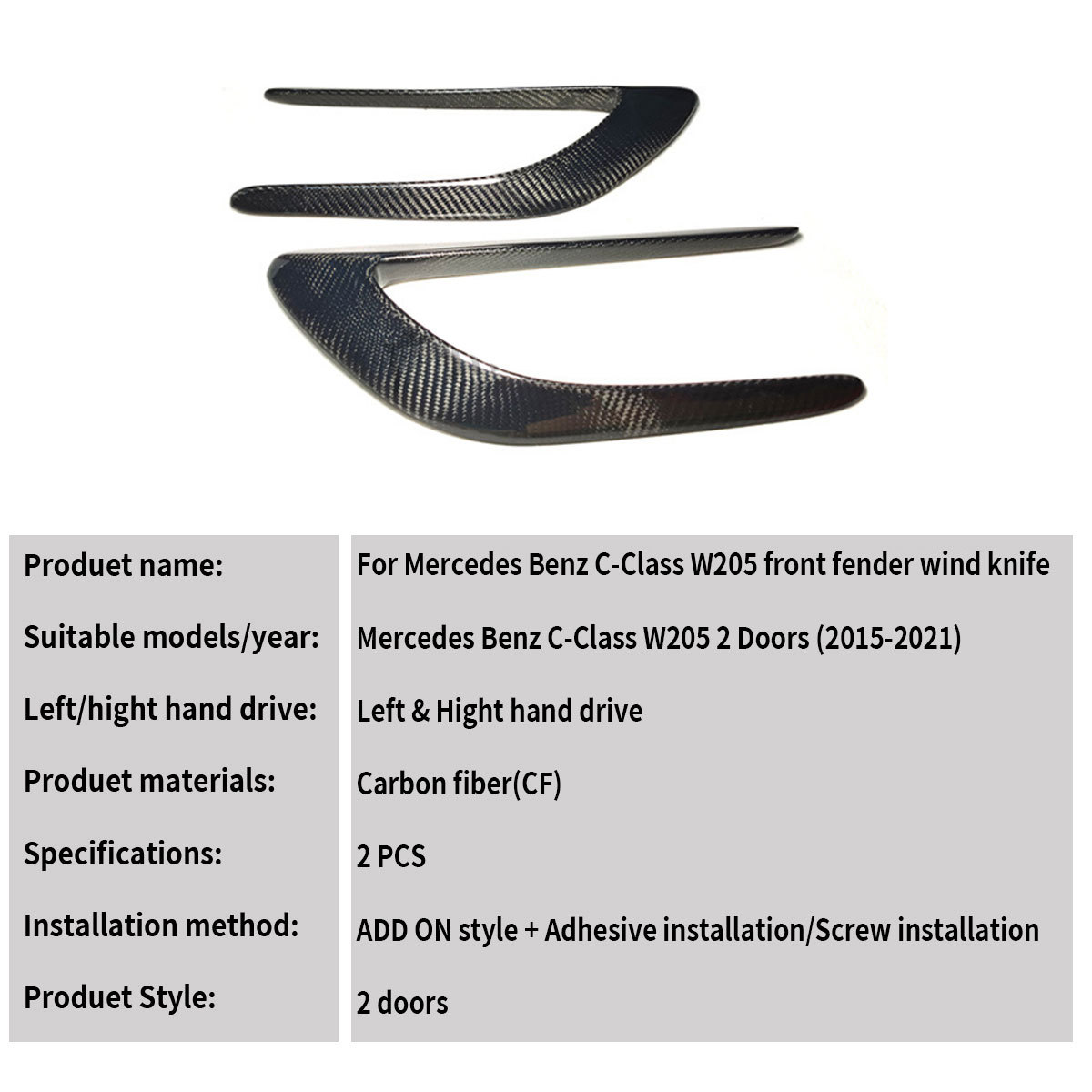 Suitable for Mercedes-Benz C- class W205 carbon fiber leaf plate air outlet to double door sports side air outlet decoration