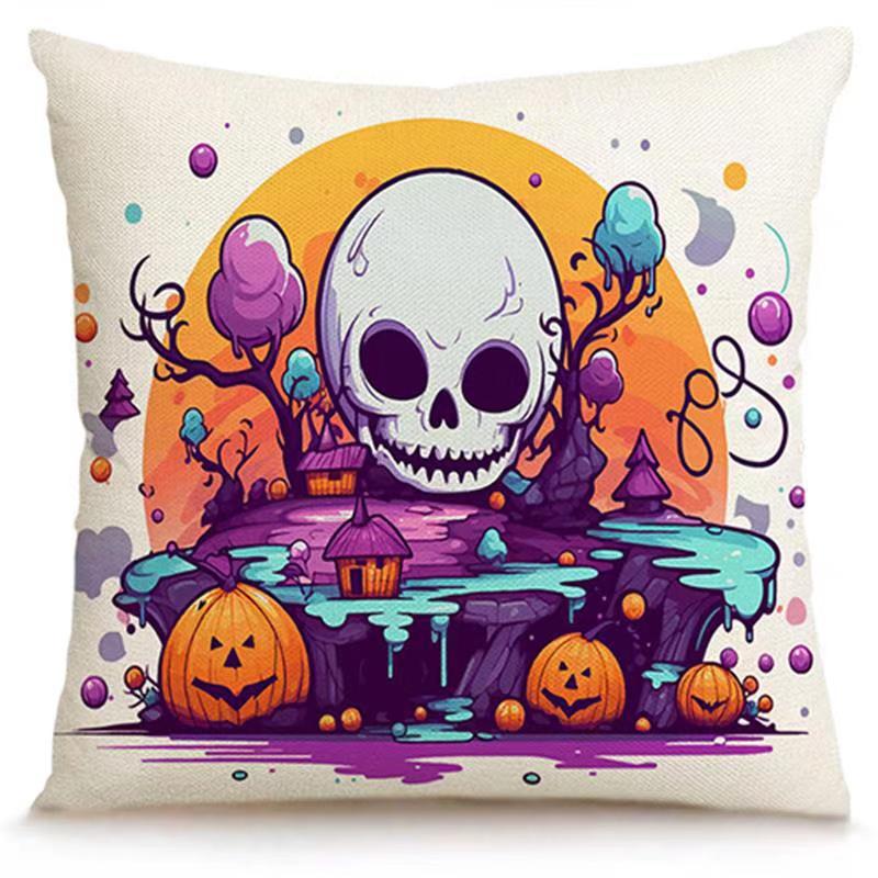 Transfronterizo Amazon Halloween impresión lino almohada cubierta bruja calabaza decoración doméstica almohada cubierta