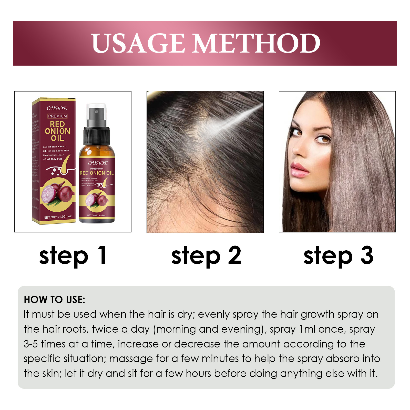 OUHOE ätherisches Zwiebelöl dichtes, starkes, festes, feuchtigkeitsspendendes Haarpflegespray_voghion.com