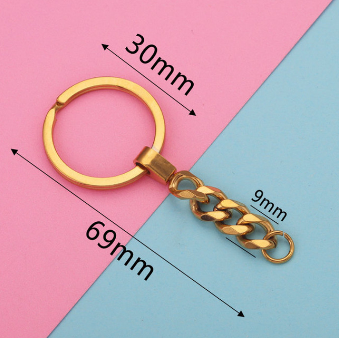 llavero con cadena de molienda de acero inoxidable 30mm anillo pulido fino llavero con apertura de anillo plano con accesorios de joyería