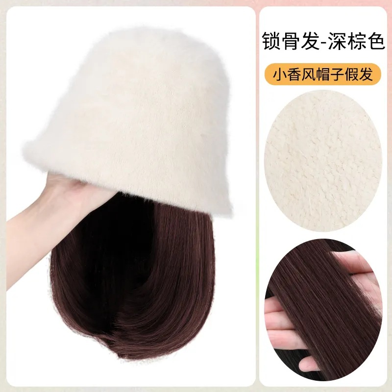 모조 토끼 모피 어부 모자 쇄골 머리 (어두운 다크 브라운)