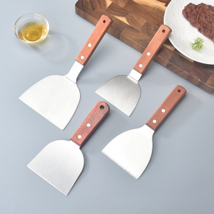 Stainless Steel Burger Spatula with Wooden Handle Korean Cooking Teppanyaki Spatula Steak Spatula Barbecue Cooking Spatula Baking Tool