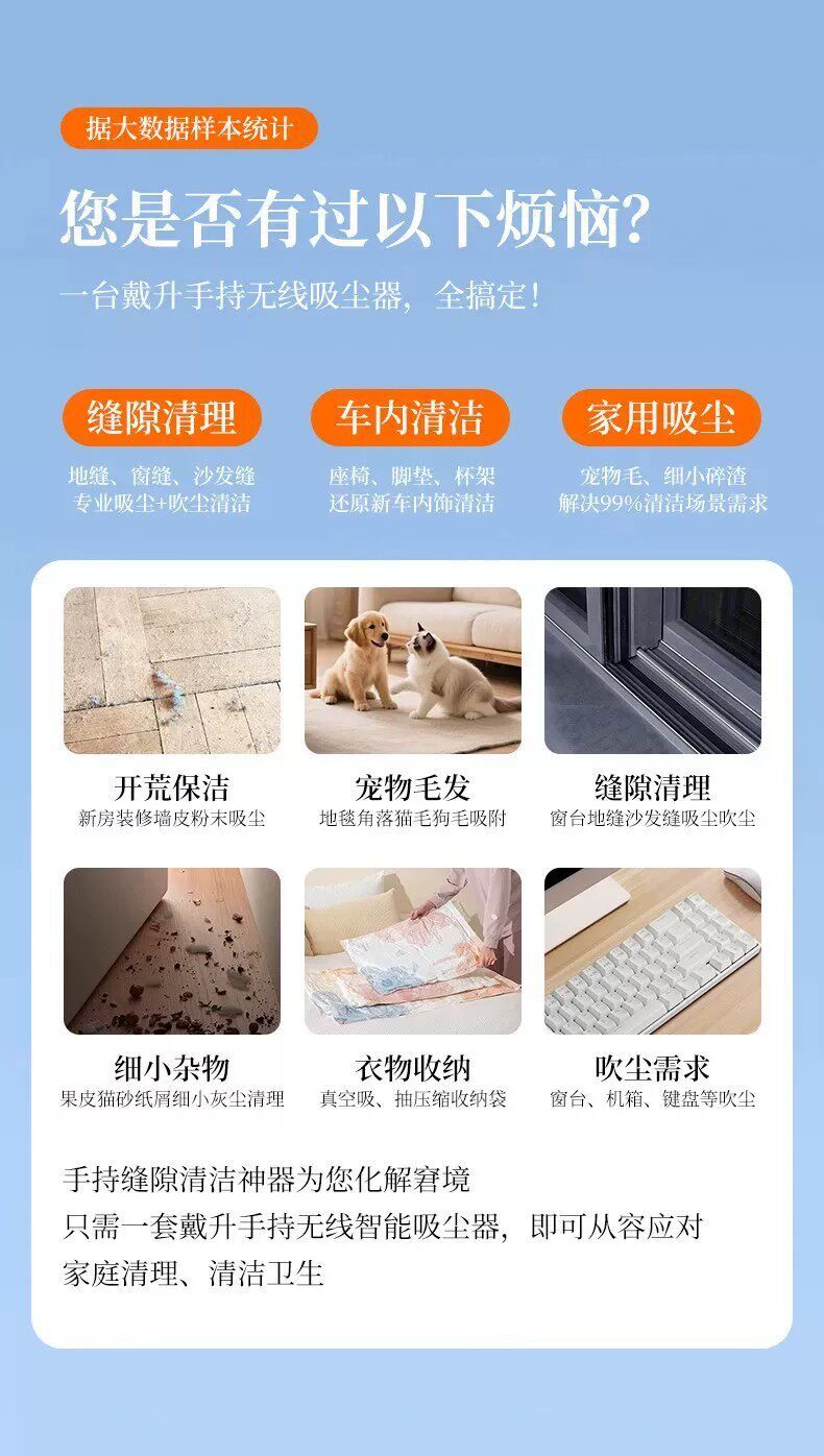 Car vacuum cleaner, wireless charging, for car and home use, with powerful suction, high power, compact, handheld, and available for wholesale