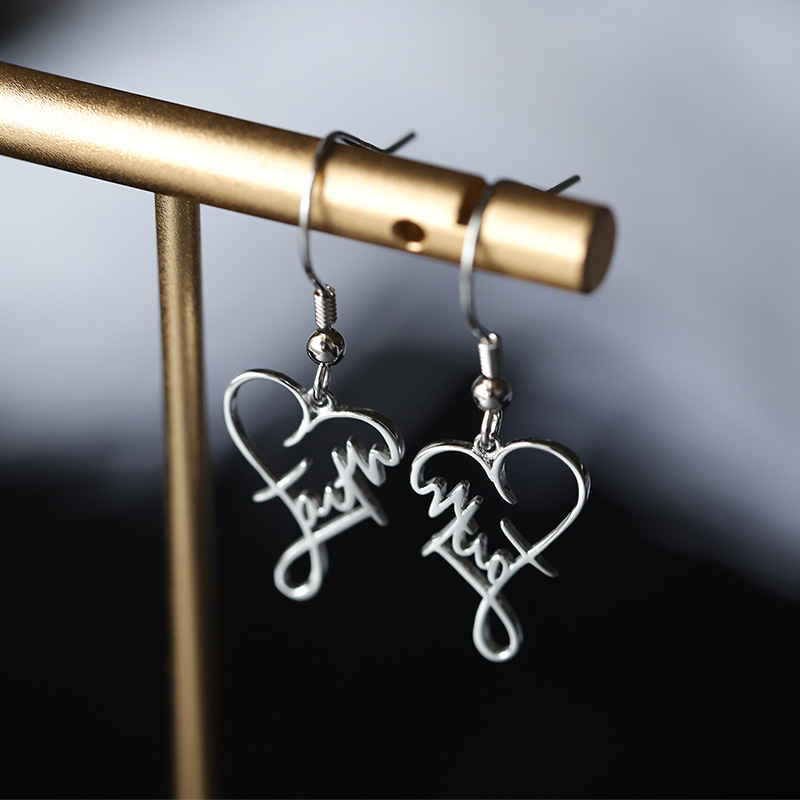 Daily, Street Occasion 1 Pair 925 Sterling Silver Letter Heart Shape Drop Earrings