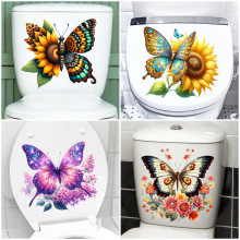 奥弗新款多彩蝴蝶北欧PVC马桶贴纸CH跨境彩色卫生间装饰马桶墙贴