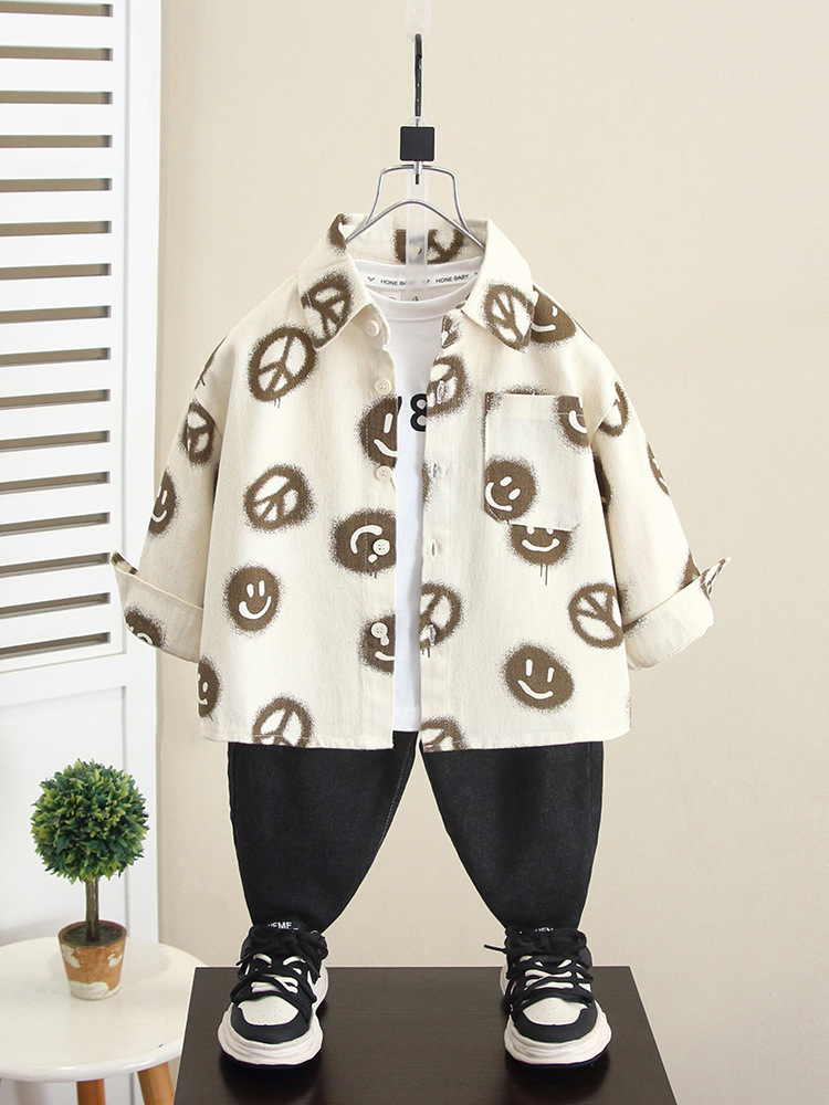 6222 Camisa de manga larga coreana de otoño para niños 2025 nueva chaqueta de camisa de primavera y otoño para bebés ropa para niños