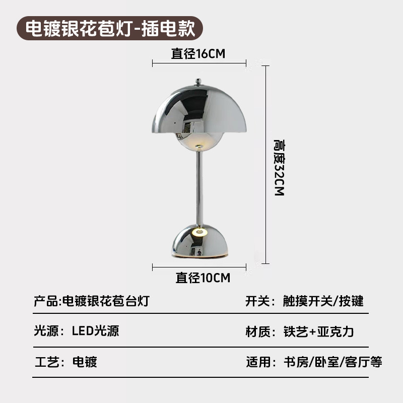 Lámpara de hongos LED transfronteriza galvanizada lámpara de escritorio recargable toque nórdica hogar dormitorio decoración de estudio lámpara de escritorio image 7