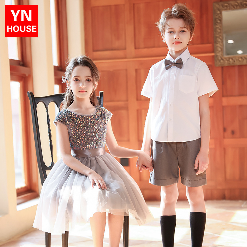 Vestido de presentación infantil del Día del Niño, vestido pequeño del anfitrión, vestido de coro de estudiantes de primaria y secundaria, vestido de presentación de recitación