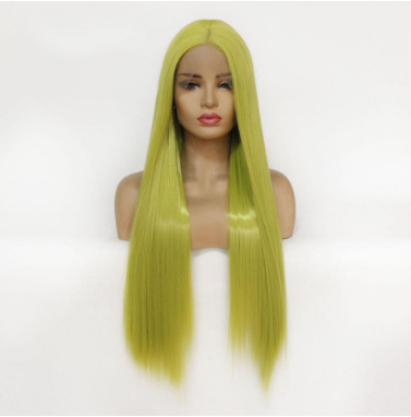 Peruca amarilla fibra química frente encaje largo cabello recto europeo y americano encaje cabello largo cubierta LW0284