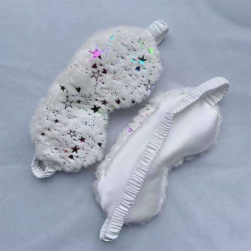 Colorido lindo conejo de dibujos animados de piel máscara de ojo de seda artificial casa sombreado sueño estrella máscara de ojo de felpa en stock